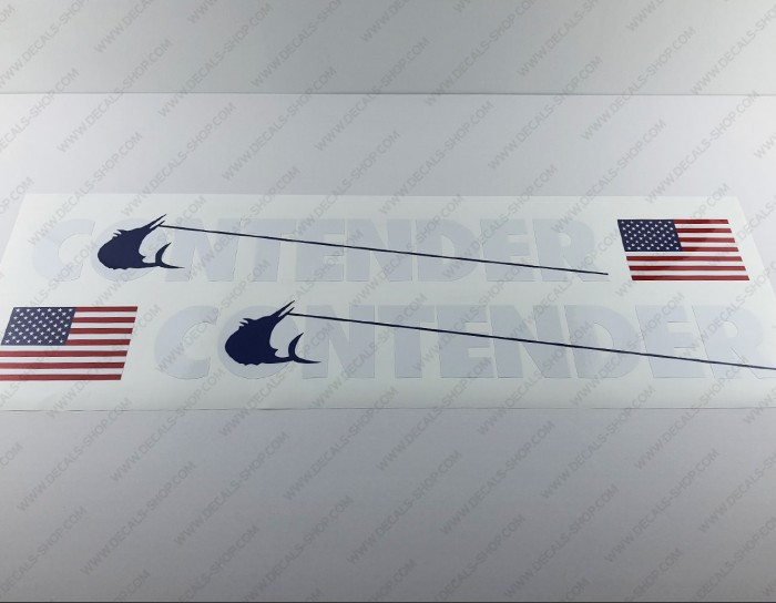 Contender Boat Logo USA Flag White/Blue Decals Set of 2 x 32" Contender Boat Logo USA Flag White/Blue Decals Set of 2 x 32"